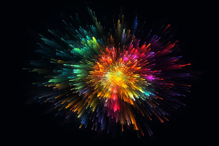 Colorful paint splashes Explosion of colored powder on black background gulal or abeer or Holi powder, Abstract closeup dust on backdrop, Generative AIの素材