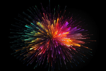 Colorful paint splashes Explosion of colored powder on black background gulal or abeer or Holi powder, Abstract closeup dust on backdrop, Generative AIの素材
