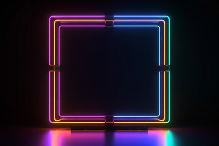 Square frame sign in the shape rectangle picture on a black background Top view futuristic style, generative AI.の素材
