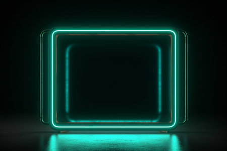 Square frame sign in the shape rectangle picture on a black background Top view futuristic style, generative AI.の素材