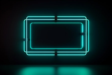 Square frame sign in the shape rectangle picture on a black background Top view futuristic style, generative AI.の素材