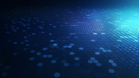 Abstract blue digital design glowing with lighting and line grid on blue background technology hi-tech concept, Generative AI.の素材
