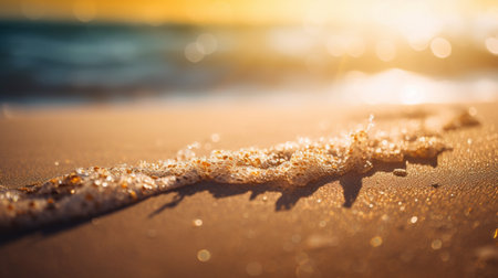 Close up sand Seascape abstract Summer sandy beach tropical background. blur bokeh light of sea ocean and sky, Generative AI.の素材