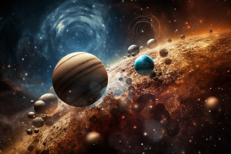 Universe,stars, nebula,galaxy, The furthest planet in the universe, full of wonder, unseen creatures and places, generative AI.の素材