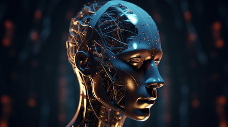 Big data advanced artificial intelligence for the future  in humanoid head Machine learning, generative AI.の素材