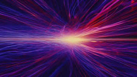 Close-up Of colorful neon Light Trails electrical storm bright electricity lightning background, abstract cyberpunk design, generative AI.の素材