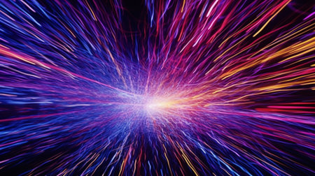 Close-up Of colorful neon Light Trails electrical storm bright electricity lightning background, abstract cyberpunk design, generative AI.の素材