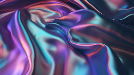 Rainbow Wavy smooth wavy elegant holographic silk cloth texture design neon curved wave Satin series shot Background, Generative AI.の素材