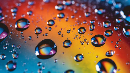 Oil and water circles texture abstract color abstraction. Rainbow macro background with colorful glass, generative AI.の素材