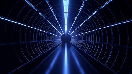 dark blue full of light time tunnel futuristic light backgroundの素材