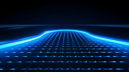 Dark blue stretch of LED lights futuristic technology backgroundの素材