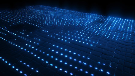 Dark blue stretch of LED lights futuristic technology backgroundの素材