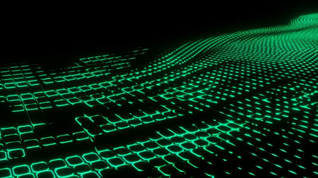 Dark green stretch of LED lights futuristic technology backgroundの素材