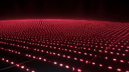 Dark red stretch of LED lights futuristic technology backgroundの素材