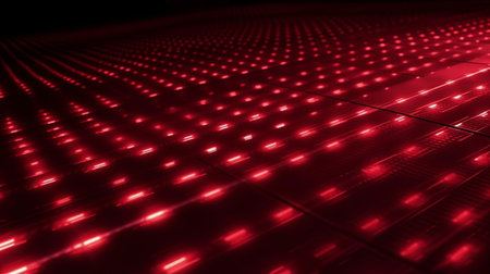 Dark red stretch of LED lights futuristic technology backgroundの素材
