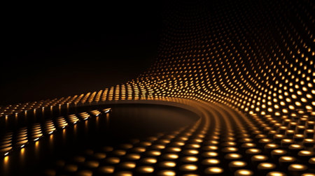 Dark gold stretch of LED lights futuristic technology background.の素材