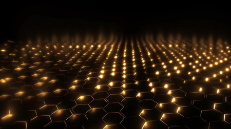 Dark gold stretch of LED lights futuristic technology background.の素材