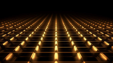 Dark gold stretch of LED lights futuristic technology background.の素材