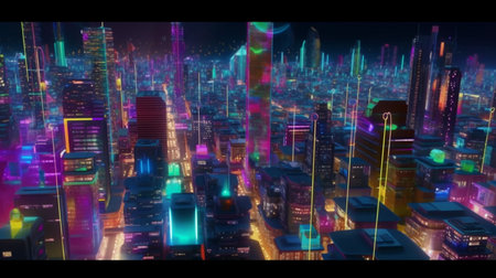smart city holographic vibrant neon colors backgroundの素材