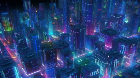 smart city holographic vibrant neon colors backgroundの素材