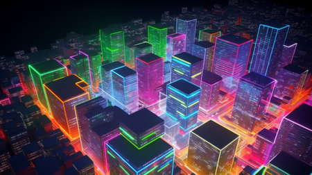 smart city holographic vibrant neon colors backgroundの素材