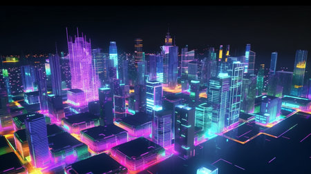 smart city holographic vibrant neon colors backgroundの素材