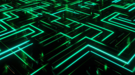 neon dark green led light digital lines sci-fi backgroundの素材