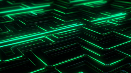 neon dark green led light digital lines sci-fi backgroundの素材