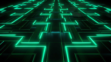 neon dark green led light digital lines sci-fi backgroundの素材