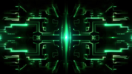 neon dark green led light digital lines sci-fi backgroundの素材