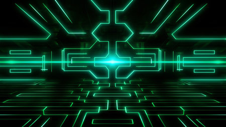 neon dark green led light digital lines sci-fi backgroundの素材