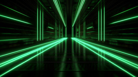 neon dark green led light digital lines sci-fi backgroundの素材