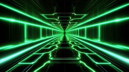 neon dark green led light digital lines sci-fi backgroundの素材