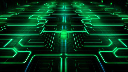 neon dark green led light digital lines sci-fi backgroundの素材