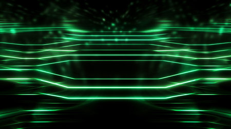 neon dark green led light digital lines sci-fi backgroundの素材