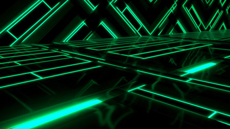 neon dark green led light digital lines sci-fi backgroundの素材