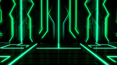 neon dark green led light digital lines sci-fi backgroundの素材