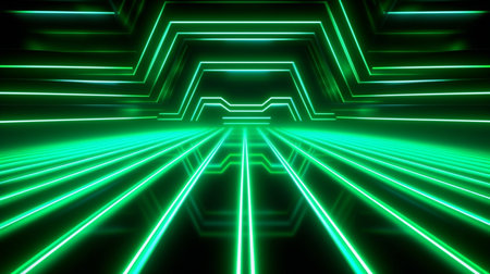 neon dark green led light digital lines sci-fi backgroundの素材