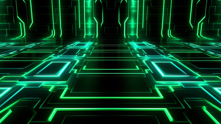 neon dark green led light digital lines sci-fi backgroundの素材
