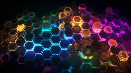 Many 2D drawn concentric hexagonal shapes of various pattern for backgroundの素材