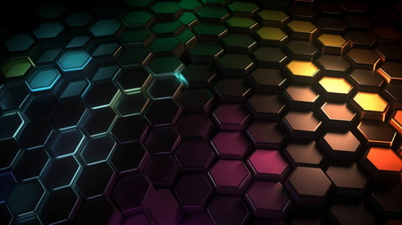 Many 2D drawn concentric hexagonal shapes of various pattern for backgroundの素材