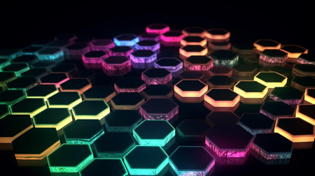 Many 2D drawn concentric hexagonal shapes of various pattern for backgroundの素材