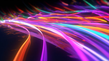 multiple multicolored light trails going in random pattern for technology backgroundの素材