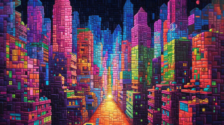 cityscape covered with large colorfulの素材