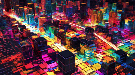 cityscape covered with large colorfulの素材