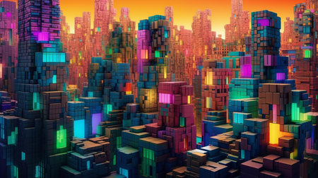 cityscape covered with large colorfulの素材