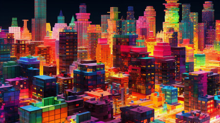 cityscape covered with large colorfulの素材