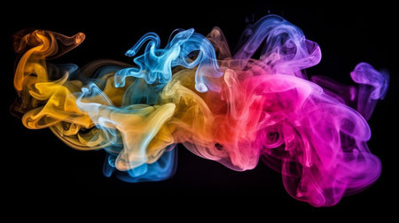 Colorful smoke with black backgroundの素材