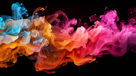 Colorful smoke with black backgroundの素材