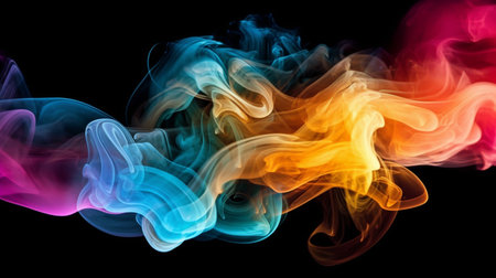 Colorful smoke with black backgroundの素材